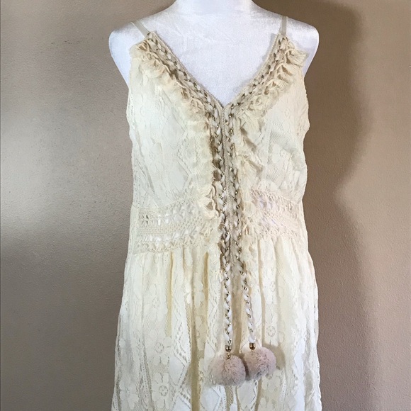 PZEOB Boho Cream Lace Midi Festival Summer Dress Vtg 70s Ins Womens Size NO TAG - Picture 4 of 16